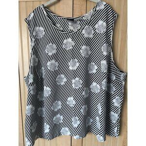 Maggie Barnes Striped Floral black white Plus Size 34 Tank Top sleeveless blouse